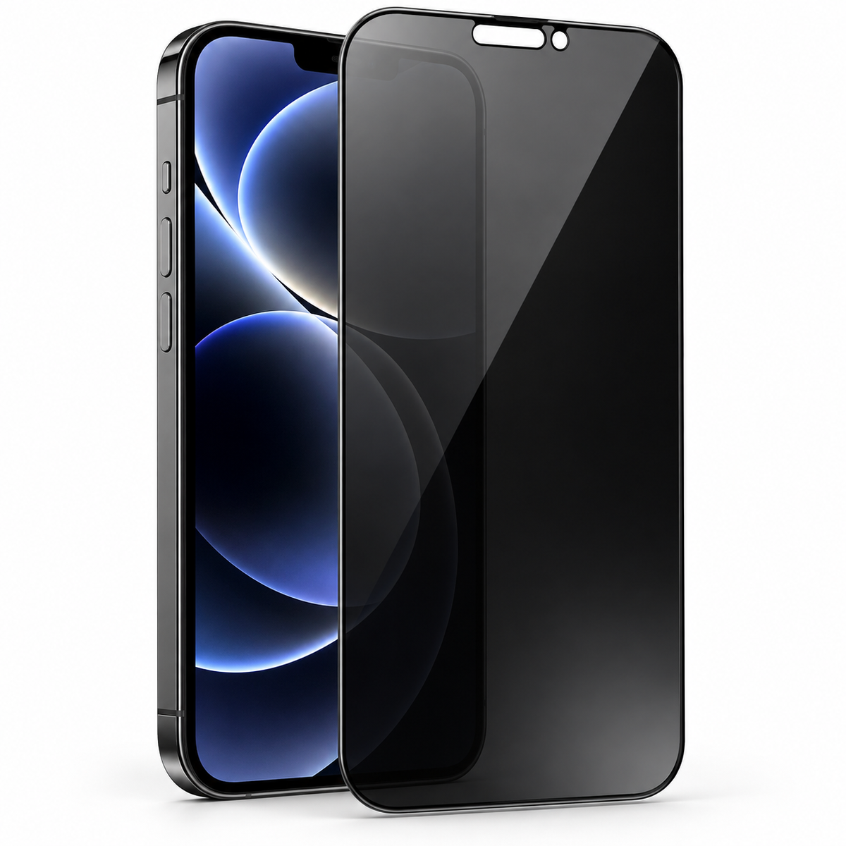 Lámina anti espía iPhone 11 al 18 Pro Max — fotografía profesional sobre fondo blanco