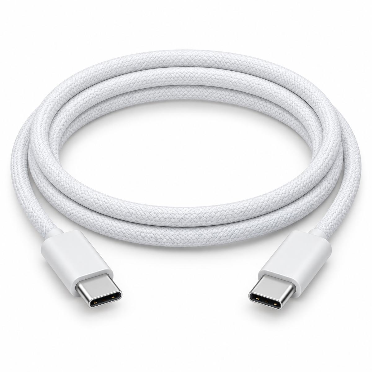 Cable USB-C a USB-C 2 m — fotografía profesional sobre fondo blanco