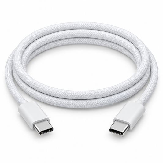 Cable USB-C a USB-C 2 m — fotografía profesional sobre fondo blanco
