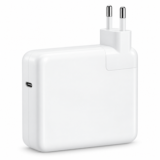 Cargador MacBook 61W USB-C — fotografía de catálogo sobre fondo blanco