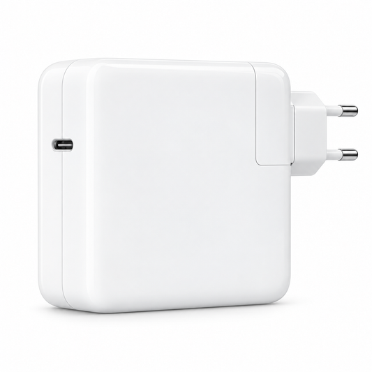 Cargador MacBook 87W USB-C — fotografía de catálogo sobre fondo blanco