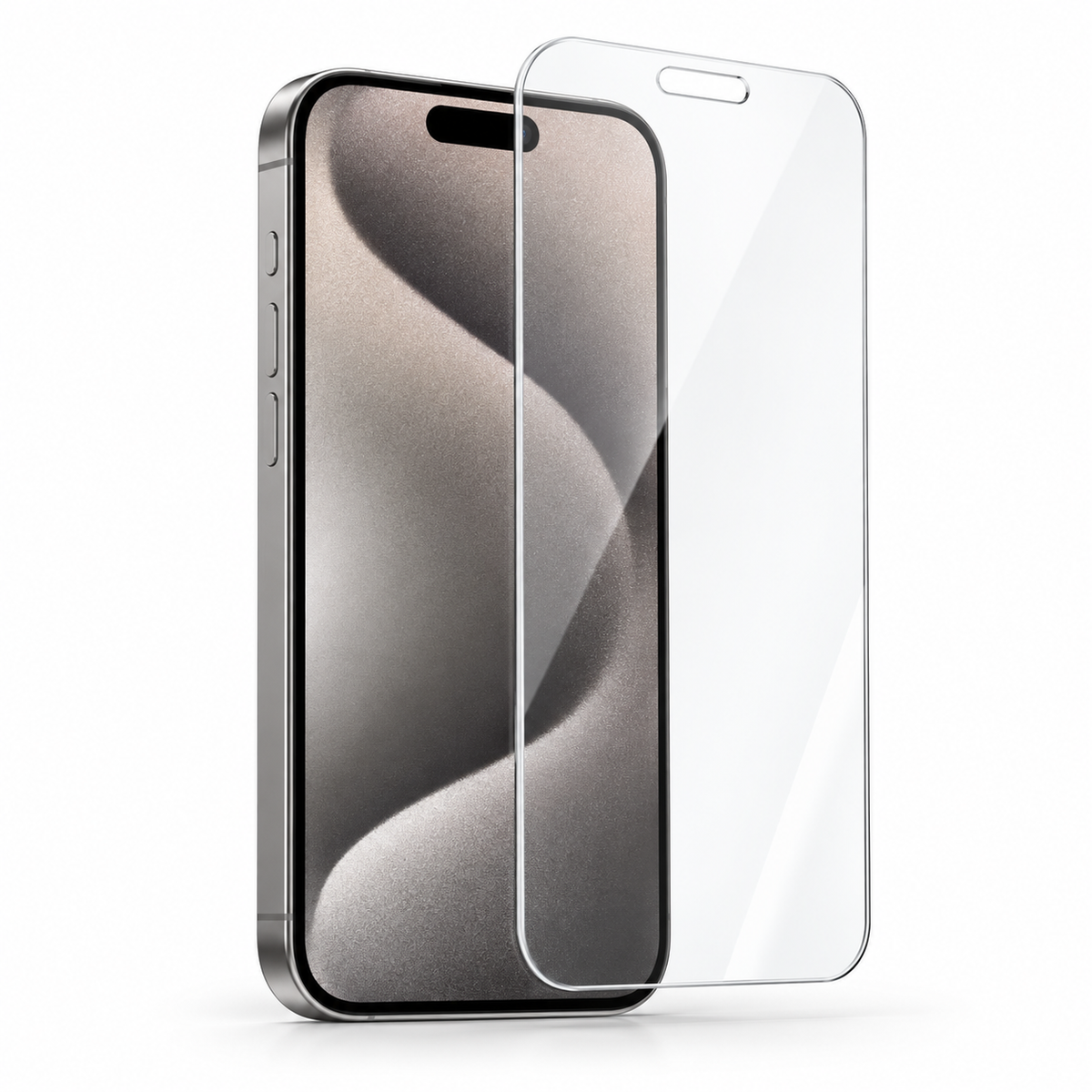 Lámina de vidrio iPhone 7 al 18 Pro Max — fotografía profesional sobre fondo blanco